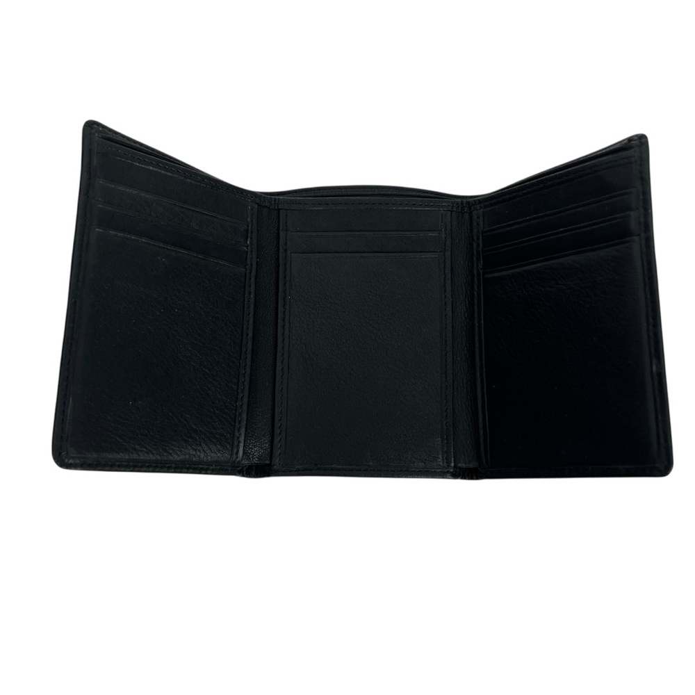 Black Wallet Tri-Fold Leather 11 Card slots 2 Bill Sections Unbranded